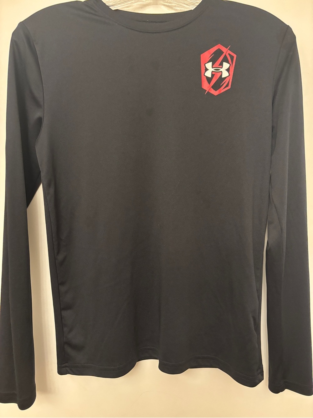 Under Armour Black Long Sleeve HeatGear Shirt with Red Logo Accent